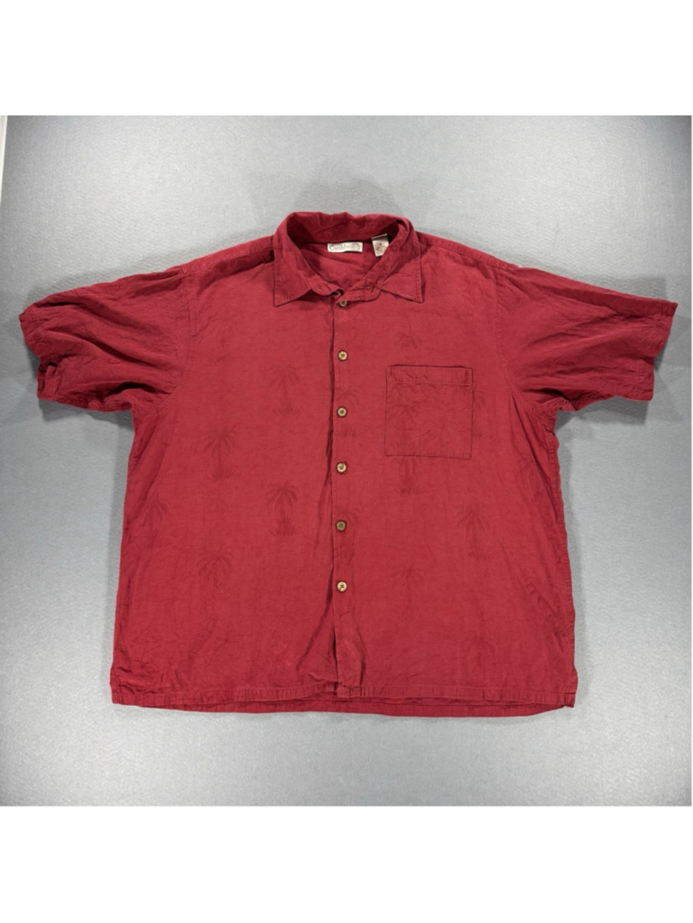 Caribbean Men's Red Hawaiian Short Sleeve Button Up Shirt Size XL Palm Trees